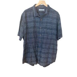 Outerknown Men’s Organic Cotton Linen Button Down Shirt Blue Stripe Short Sleeve